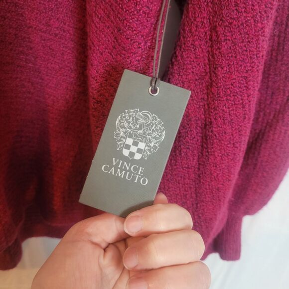 Vince Camuto NEW V Neck Balloon Sleeve Sweater Womens Small Berry Red Christmas - Picture 8 of 12